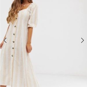 Cottage textured puff sleeve like Mara hoffman Mika dress beach midi slit dress